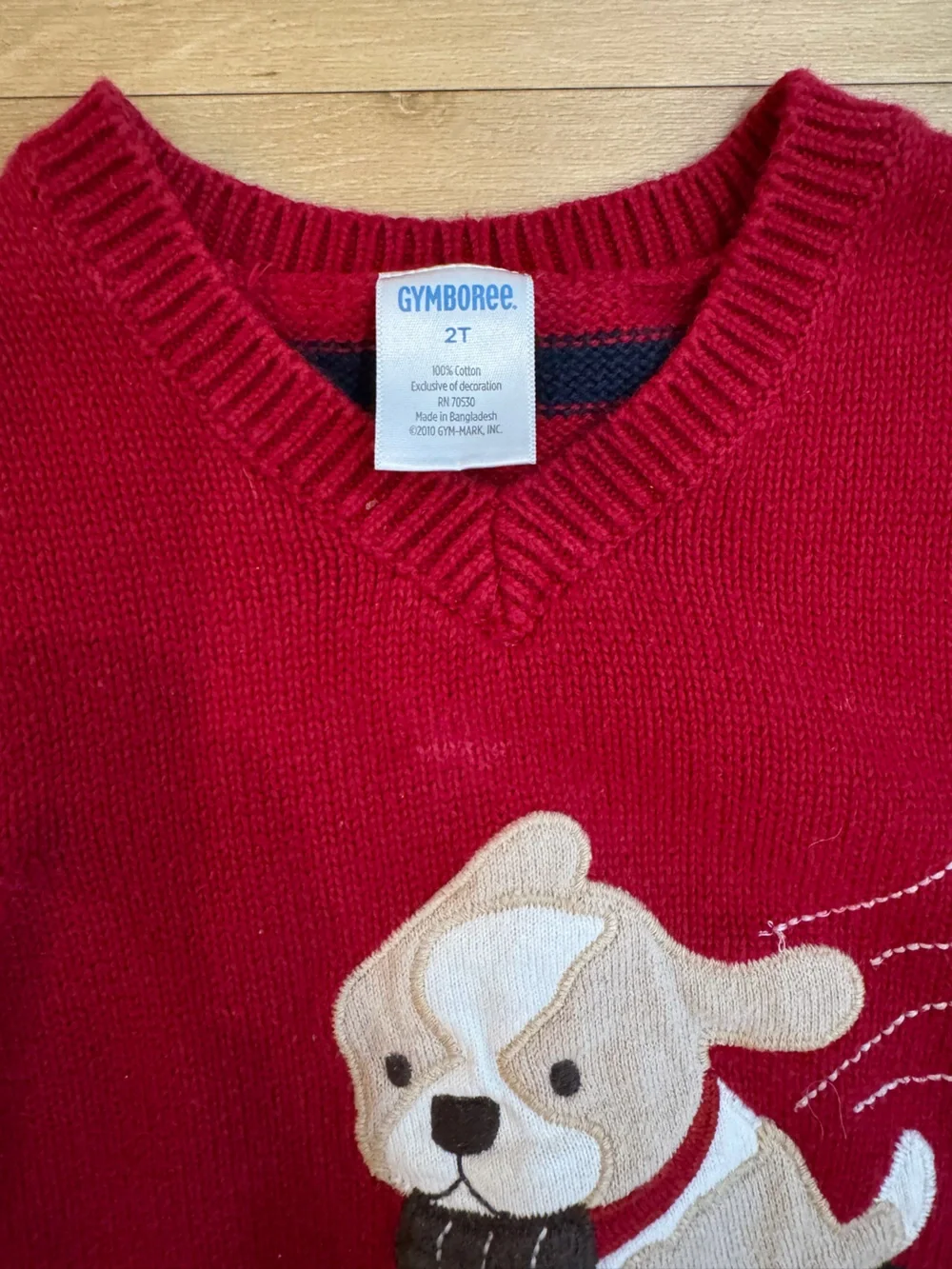 Gymboree Red Knit Dog Vest with Navy Embroidered Jeans | 2T